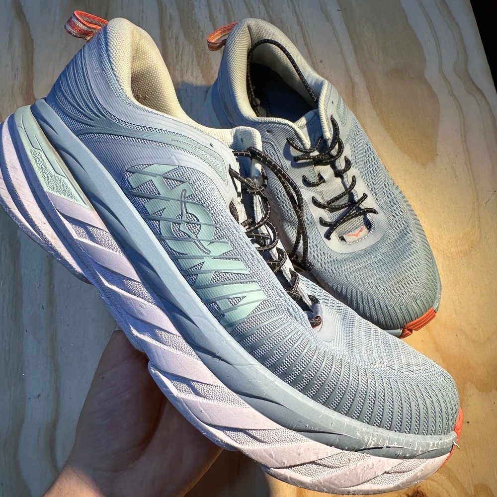 Hoka One One Women's Bondi 7 Wide Grey Blue Running Shoes Sneakers Size 9